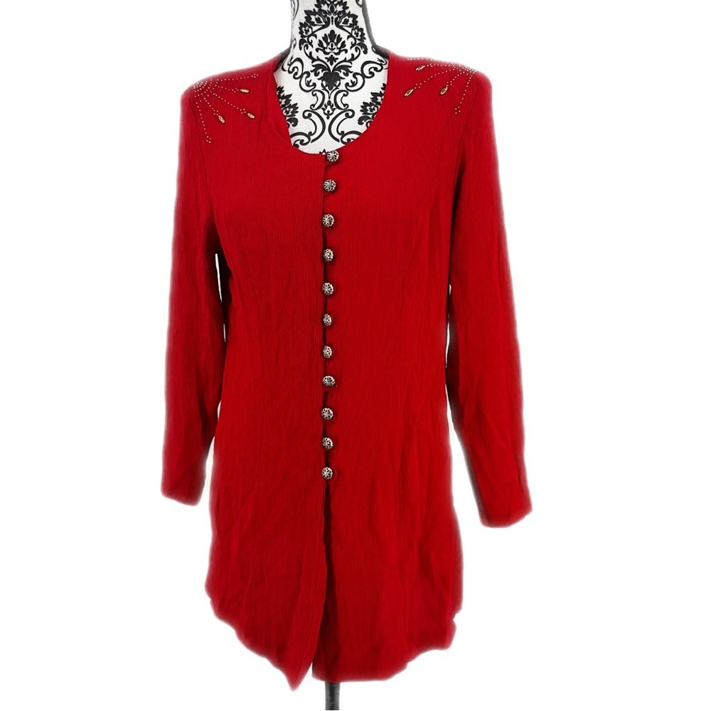 Enge Vintage 70s Red 9 to 5 Shoulder Pad Western Office Glam Power Tunic